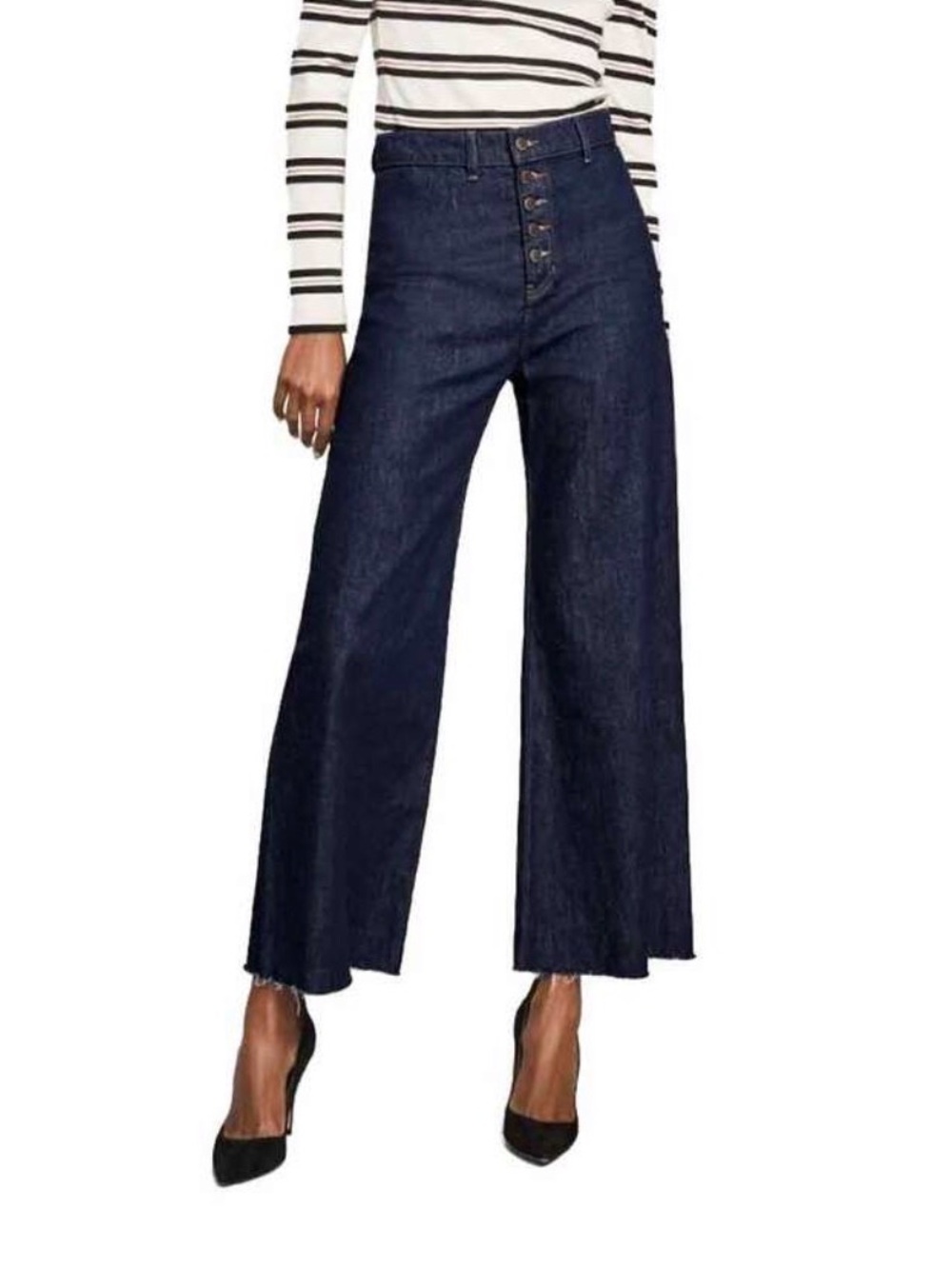 Veronica Beard Grant Dark Blue High-Rise Wide Leg Cropped Jeans 28